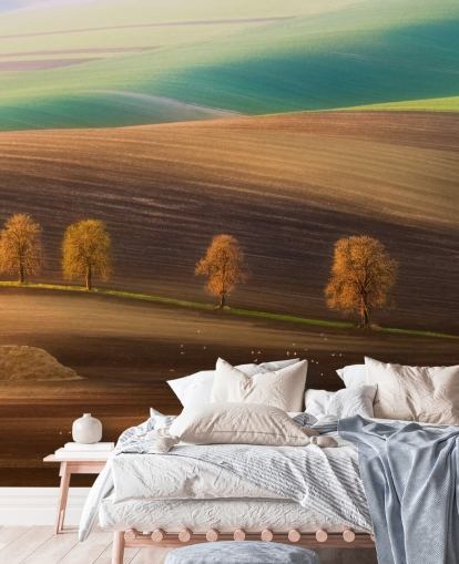 Decorazione murale con alberi autunnali nel campo Decorazione murale con alberi autunnali nel campo