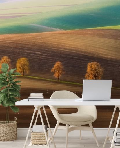 Decorazione murale con alberi autunnali nel campo Decorazione murale con alberi autunnali nel campo