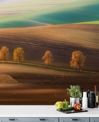 Autumn Trees in Field Wall Mural
