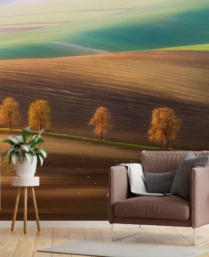 Decorazione murale con alberi autunnali nel campo Decorazione murale con alberi autunnali nel campo