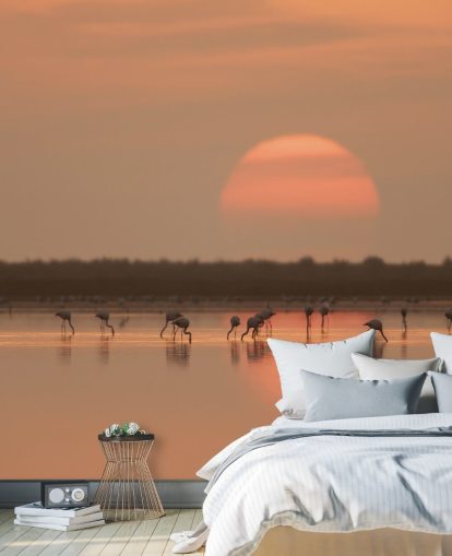 Flamingo's by Sunrise Muurschildering Flamingo's by Sunrise Muurschildering