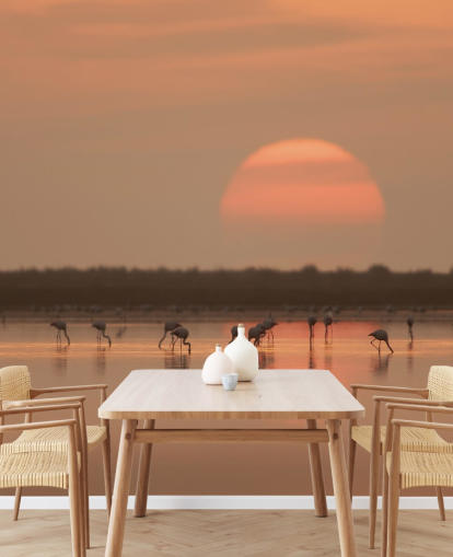 Flamingos by Sunrise Wall Mural