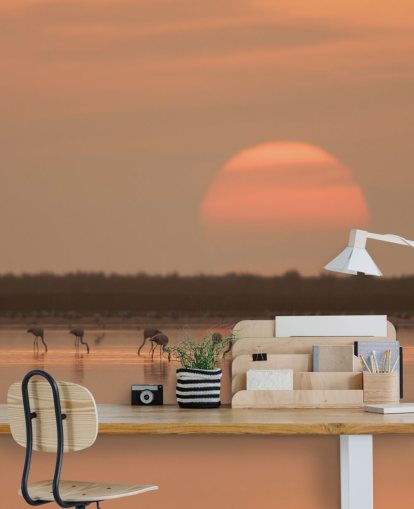 Flamingos by Sunrise Wall Mural