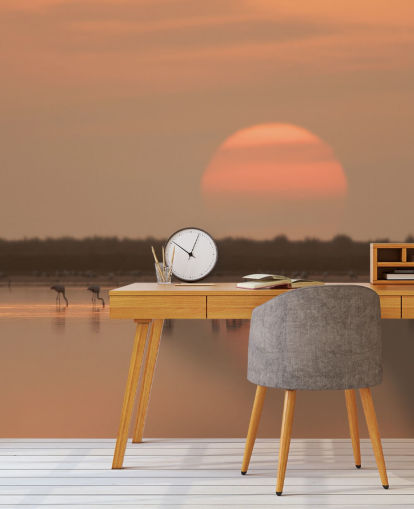 Flamingos by Sunrise Wall Mural Flamingos by Sunrise Wall Mural