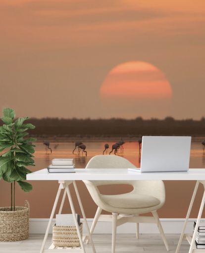 Flamingos by Sunrise Wall Mural
