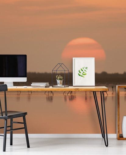 Flamingos by Sunrise Wall Mural