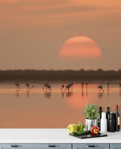 Flamingos by Sunrise Wall Mural