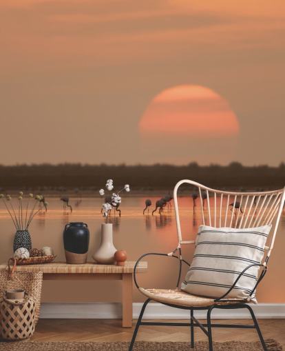 Flamingos by Sunrise Wall Mural