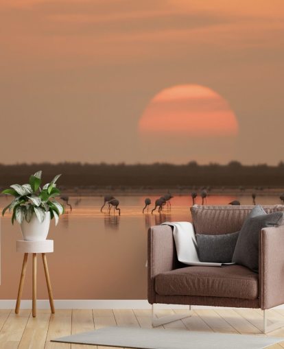 Flamingos by Sunrise Wall Mural