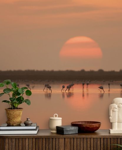 Flamingos by Sunrise Wall Mural