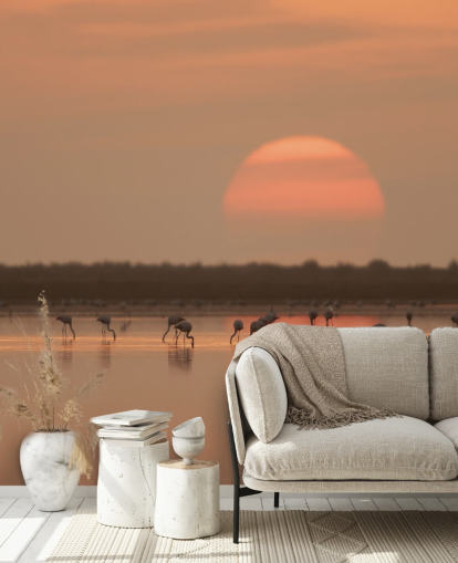 Flamingos by Sunrise Wall Mural