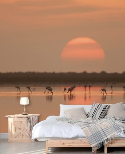 Flamingos by Sunrise Wall Mural