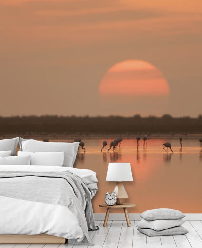 Flamingo's by Sunrise Muurschildering