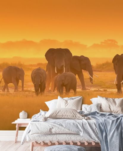 Elefant besætning i solnedgang vægmaleri Elefant besætning i solnedgang vægmaleri