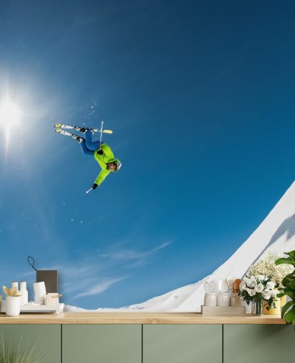 Decorazione murale con sciatore volante
