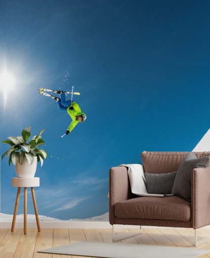 Decorazione murale con sciatore volante