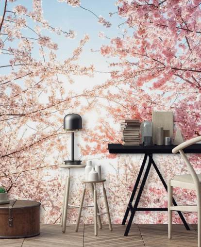 papel pintado de ramas de cerezo rosa contra cielo azul
