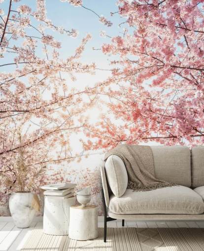 pink cherry blossom branches against blue sky wallpaper