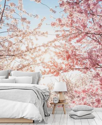 pink cherry blossom branches against blue sky wallpaper
