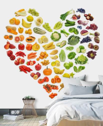 Mural de pared Corazón arcoíris de frutas