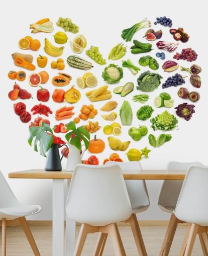 Rainbow Vegetable & Fruit Heart Wall Mural
