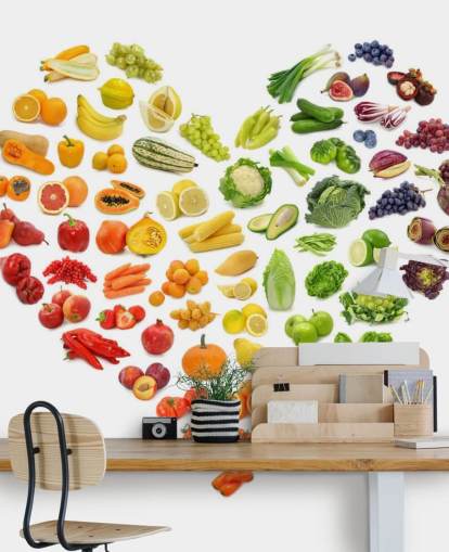 Mural de pared Corazón arcoíris de frutas