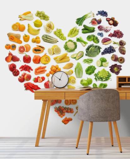 Rainbow Vegetable & Fruit Heart Wall Mural