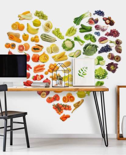 Mural de pared Corazón arcoíris de frutas