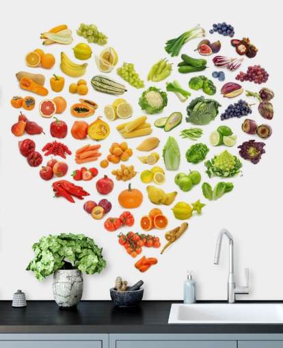 Rainbow Vegetable & Fruit Heart Wall Mural