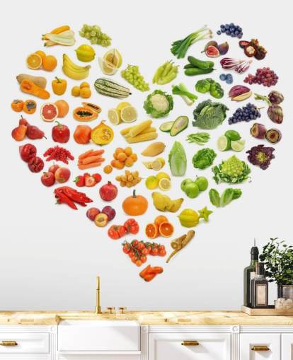 Rainbow Grønnsaker & Frukt Hjerte Veggmaleri Rainbow Grønnsaker & Frukt Hjerte Veggmaleri