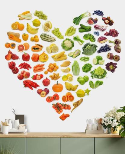Rainbow Vegetable & Fruit Heart Wall Mural