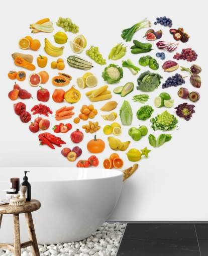 Rainbow grönsaker & frukt hjärta väggmålning