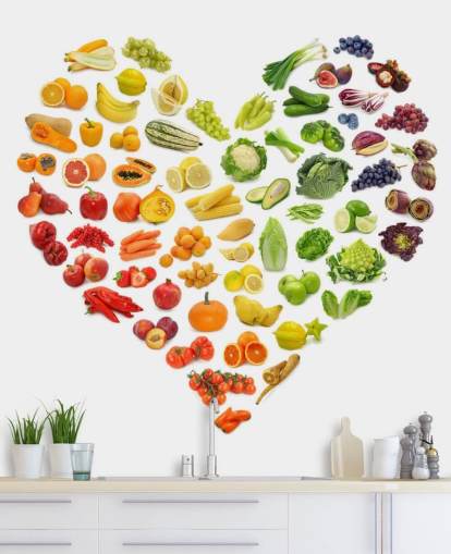 Rainbow Grønnsaker & Frukt Hjerte Veggmaleri