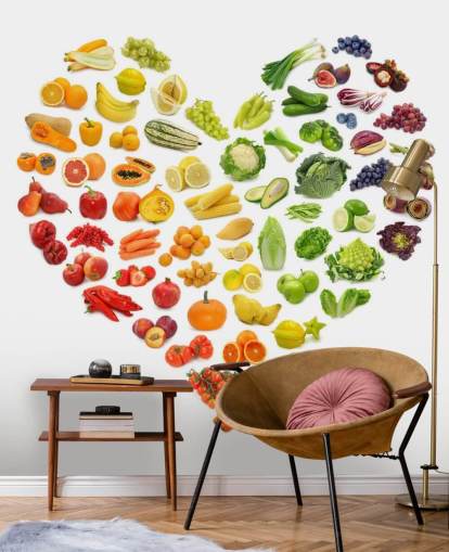 Mural de pared Corazón arcoíris de frutas