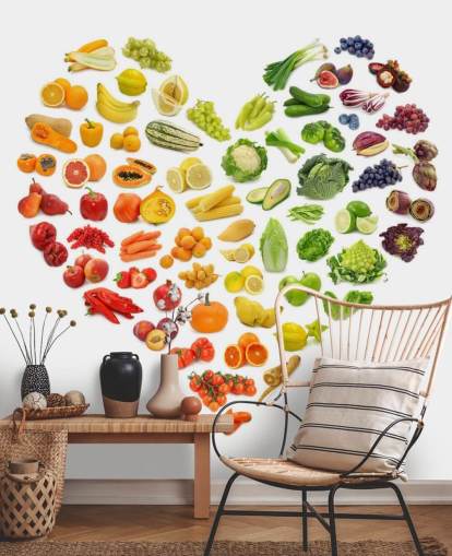 Regenbogen Gemüse & Obst Herz Wandgemälde