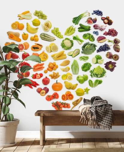 Rainbow Grønnsaker & Frukt Hjerte Veggmaleri
