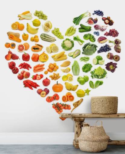 Rainbow Vegetable & Fruit Heart Wall Mural