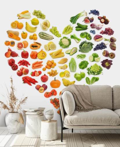 Mural de pared Corazón arcoíris de frutas