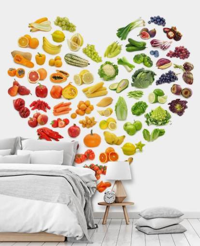 Rainbow grönsaker & frukt hjärta väggmålning