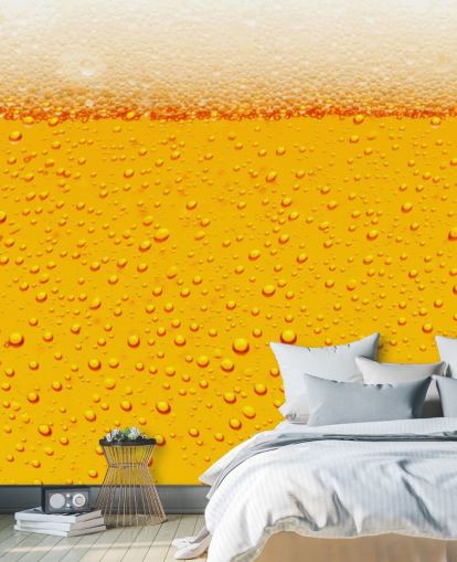 Mural de pared Vaso de cerveza cerca de espuma y burbujas