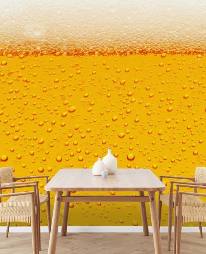 Beer Glass Close Up of Froth and Bubbles Wall Mural