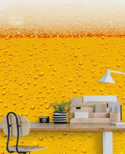 Mural de pared Vaso de cerveza cerca de espuma y burbujas