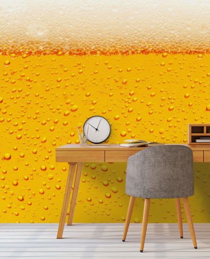 Beer Glass Close Up of Froth and Bubbles Wall Mural