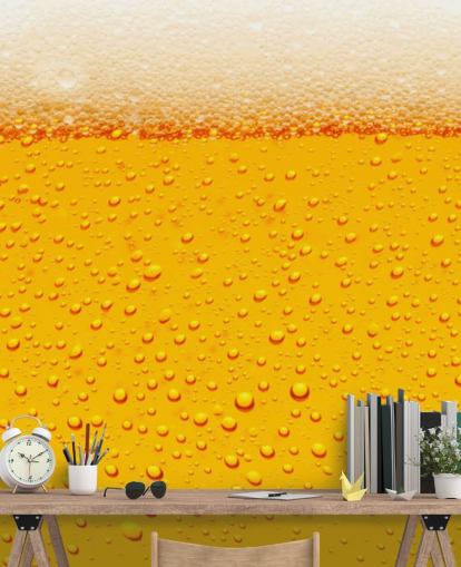 Mural de pared Vaso de cerveza cerca de espuma y burbujas