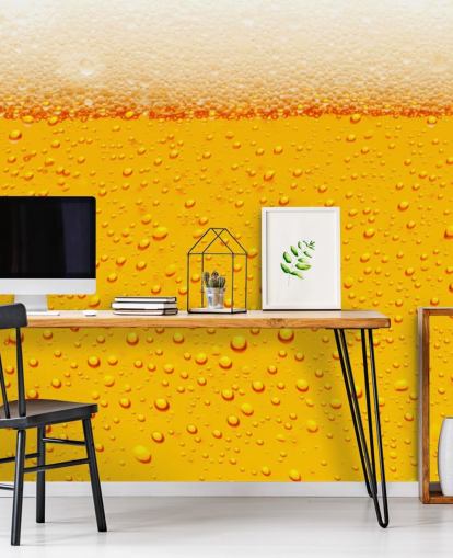 Mural de pared Vaso de cerveza cerca de espuma y burbujas