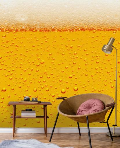 Beer Glass Close Up of Froth and Bubbles Wall Mural