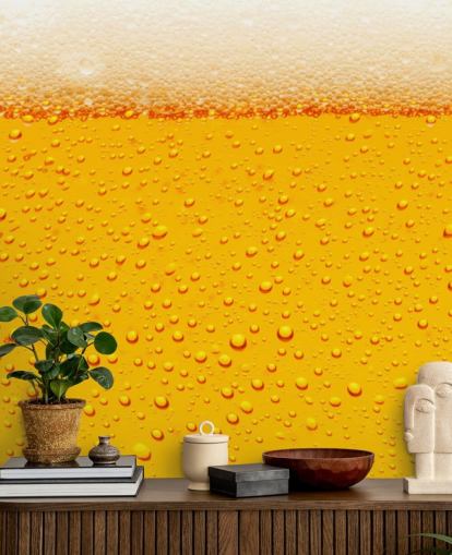 Mural de pared Vaso de cerveza cerca de espuma y burbujas Mural de pared Vaso de cerveza cerca de espuma y burbujas