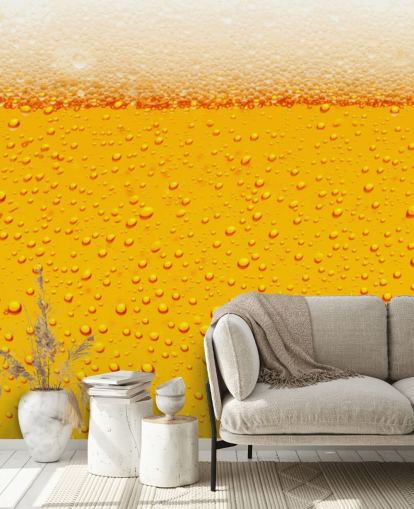 Beer Glass Close Up of Froth and Bubbles Wall Mural