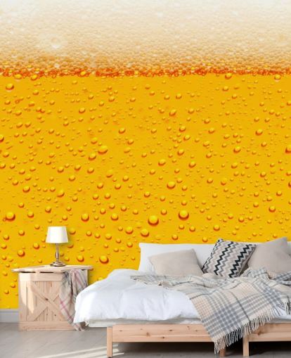 Beer Glass Close Up of Froth and Bubbles Wall Mural
