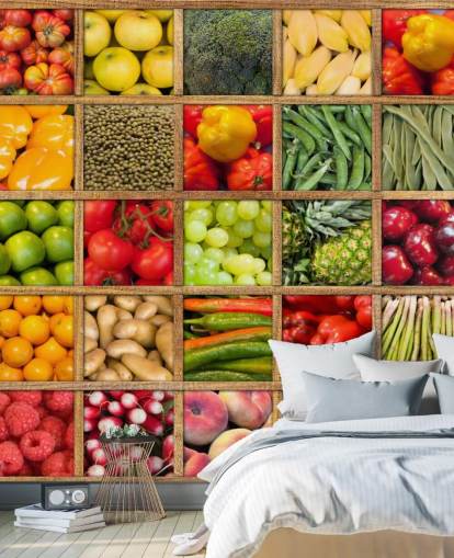 rode en groene groente- en fruitmuurschildering genaamd Fruit and Vegetable Collection voor keukens en restaurants